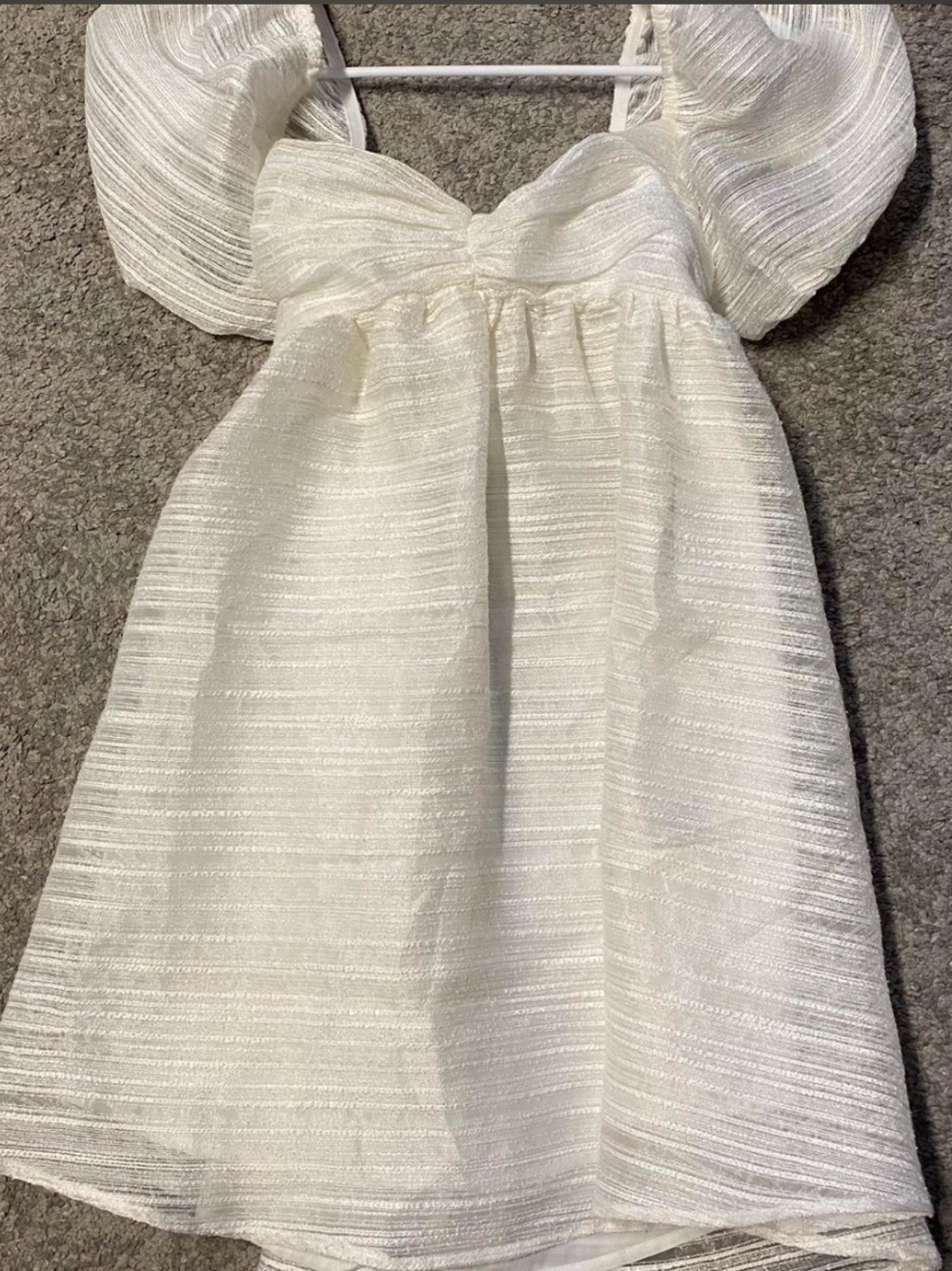 American Threads Ivory-White Puff Sleeve Mini Dress